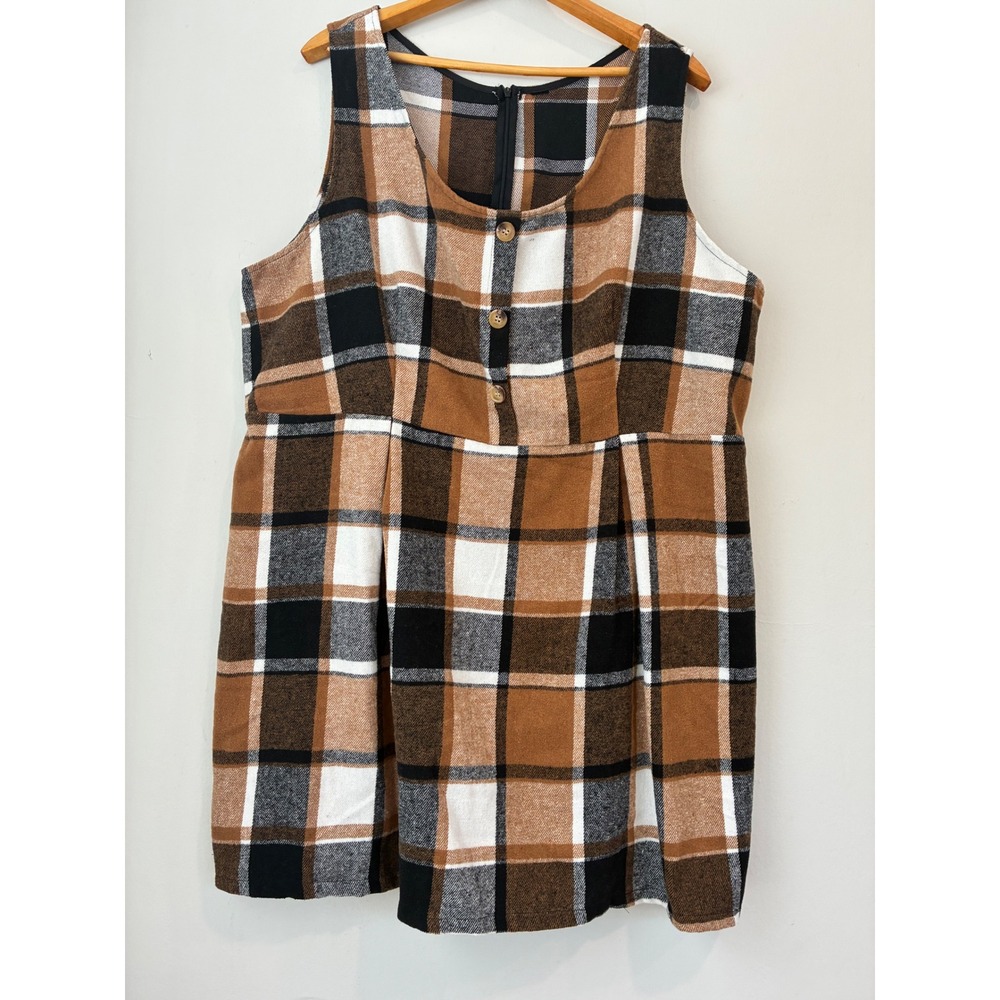Brown Plaid Sleeveless Dress Mini Casual Pleated Fall Winter Academia Size 4X